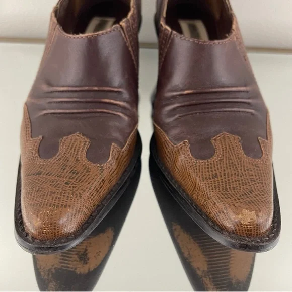 MATISSE Vintage Brown Leather Western Pointed Toe Slip On Heel Mule Ankle Boots - Picture 8 of 13